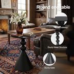 Luckybell Metal Round Martini Table,Vintage Drum Side End Table,Modern Nightstand Accent Pedestal Tables Drink Tables for Small Space Living Room, Bedroom,Black