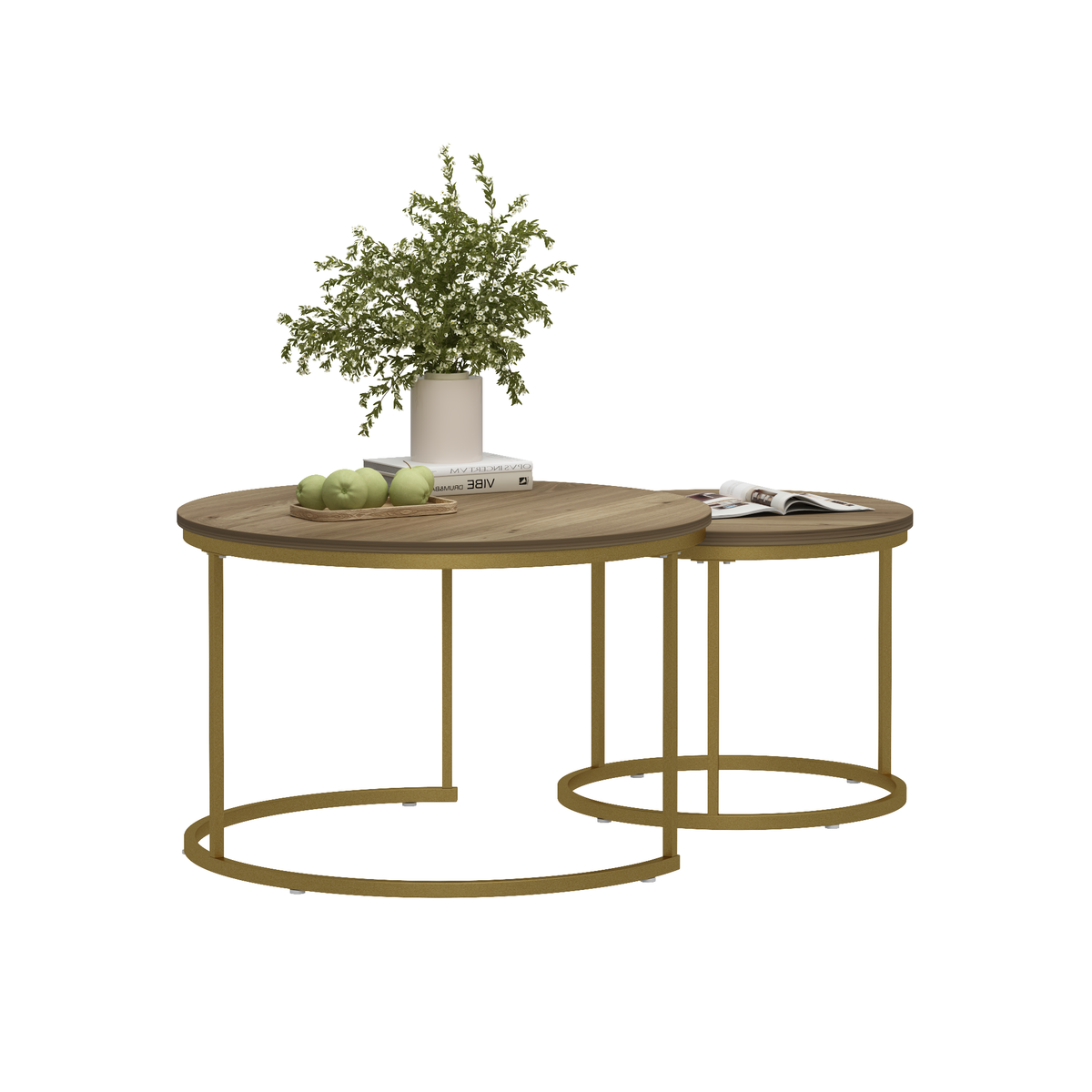 27.6" Nesting Coffee Table Set of 2, Round Coffee Table Wood