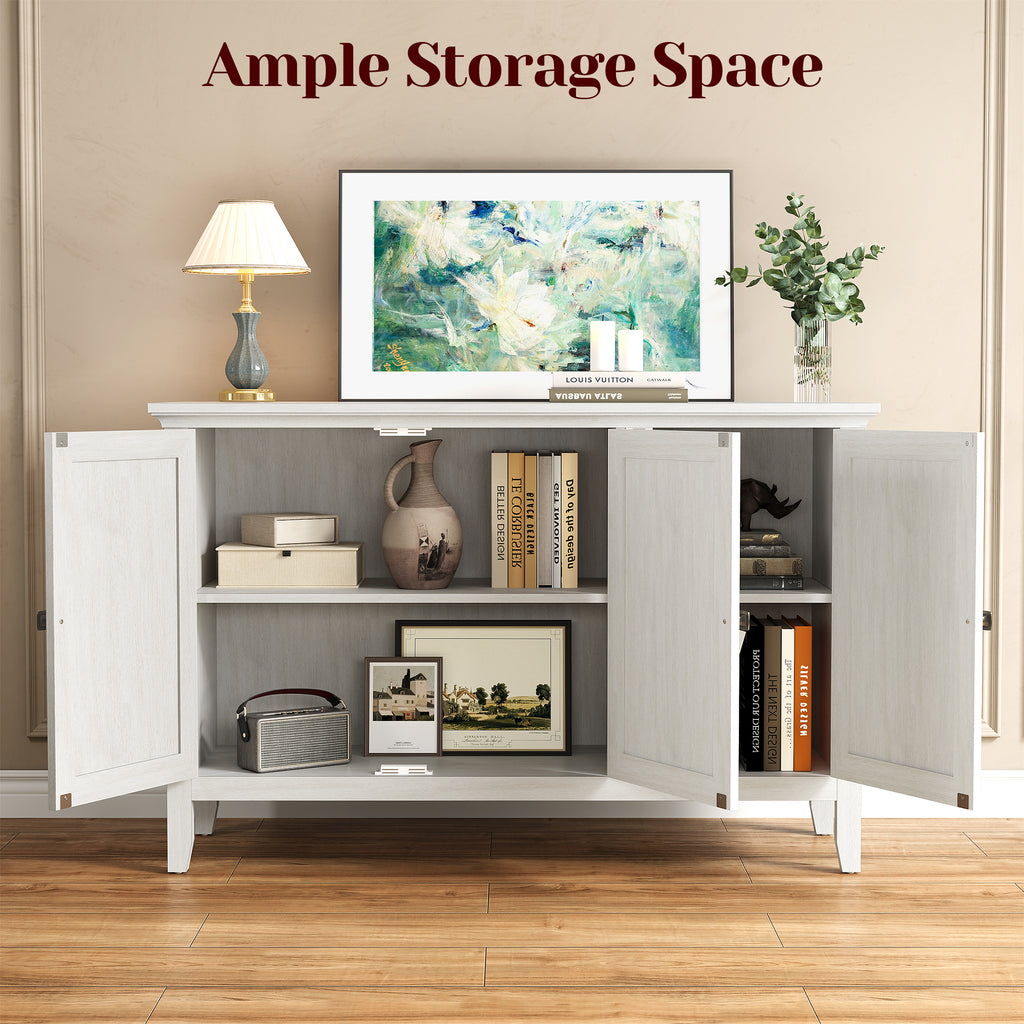 Boho Sideboard Buffet Cabinet with Doors and Adjustable Shelves,White