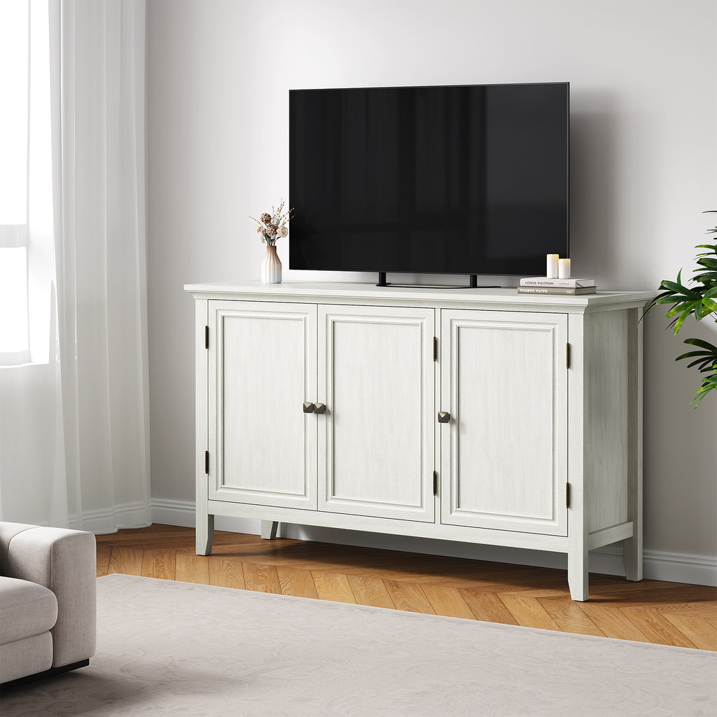 Boho Sideboard Buffet Cabinet with Doors and Adjustable Shelves,White