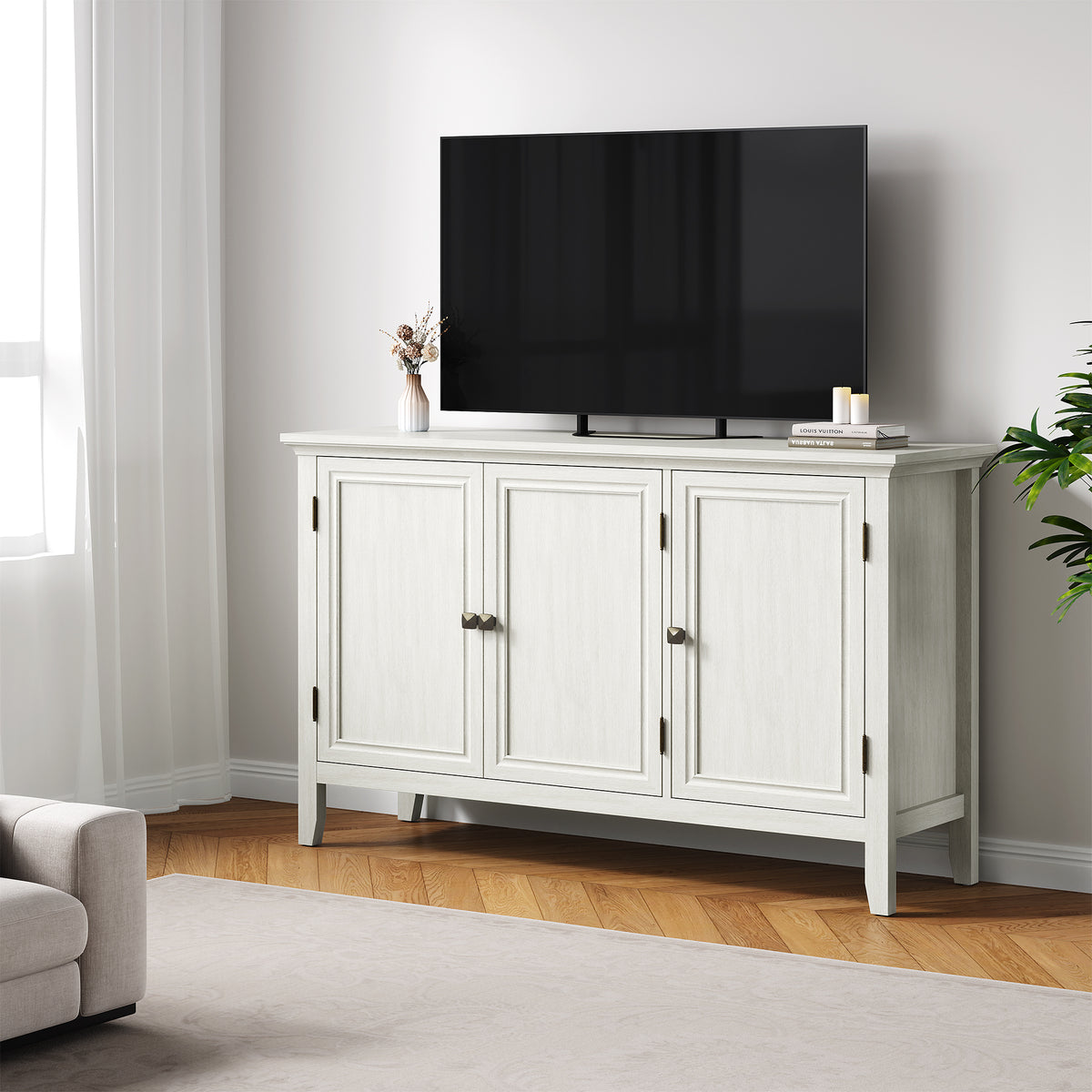 Boho Sideboard Buffet Cabinet with Doors and Adjustable Shelves,White