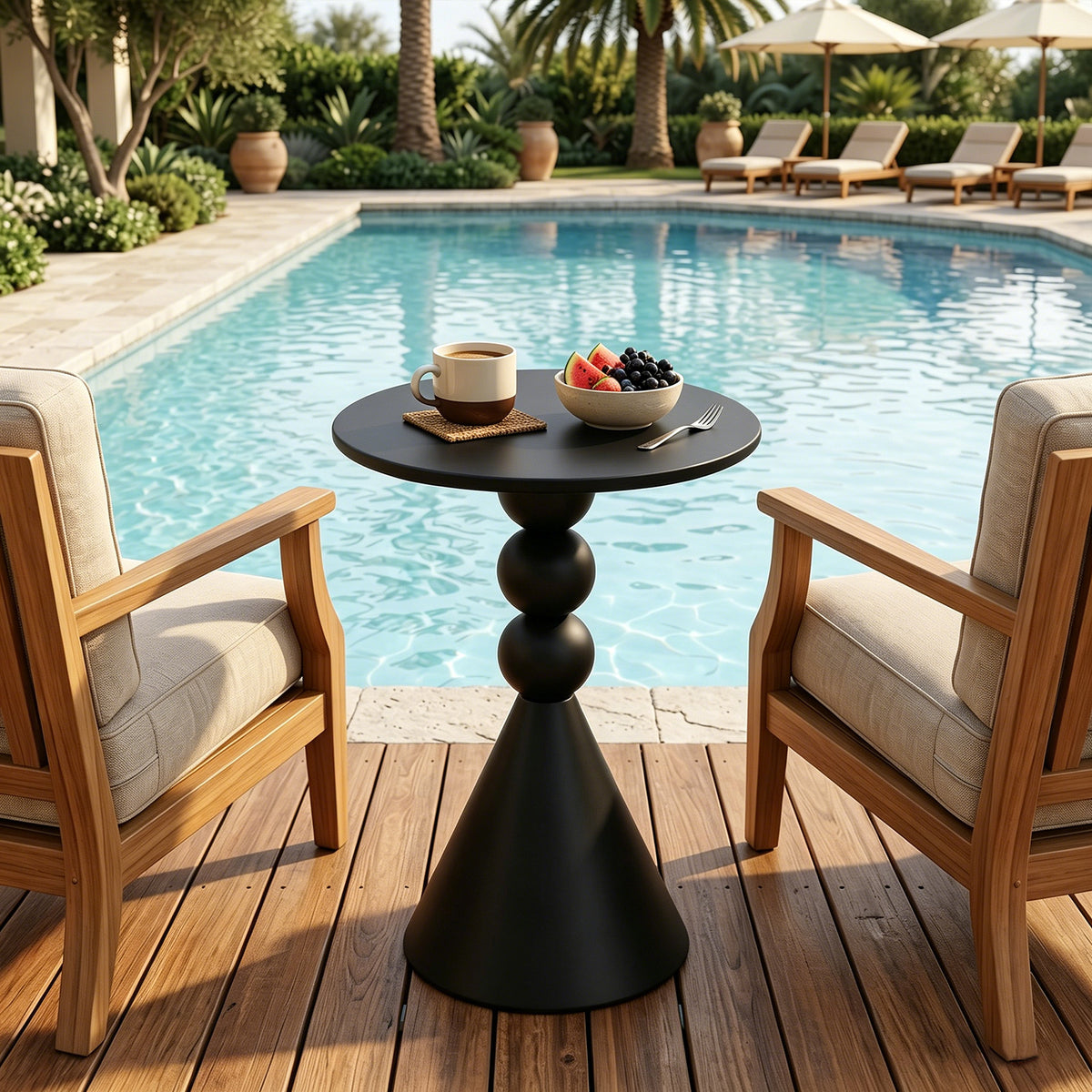 Luckybell Metal Round Martini Table,Vintage Drum Side End Table,Modern Nightstand Accent Pedestal Tables Drink Tables for Small Space Living Room, Bedroom,Black