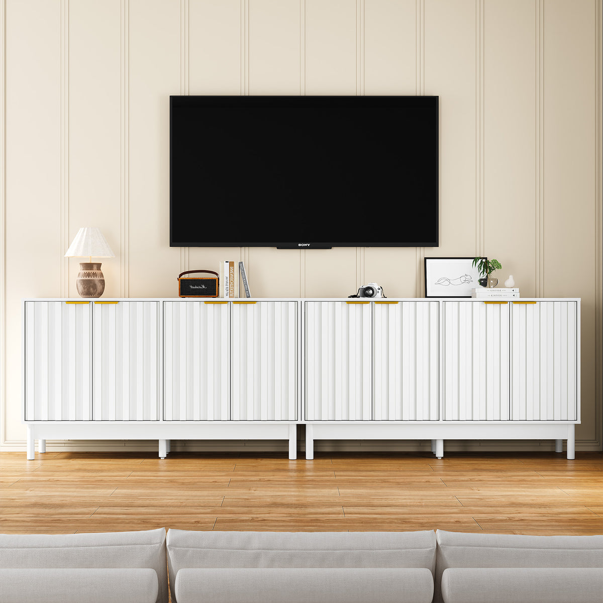 55'' Buffet Cabinet with Fluted Door and Adjustable Shelves,White