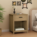 Wood Nightstand Bedside Table with Drawer and Open Shelf Storage, Brown