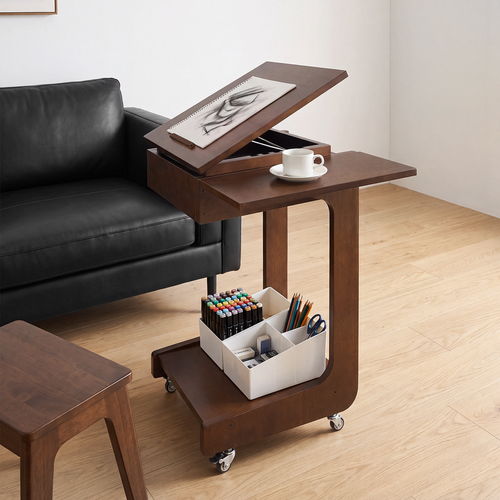 100% Solid Wood C Shape End Table,360° Adjustable & Foldable Desktop