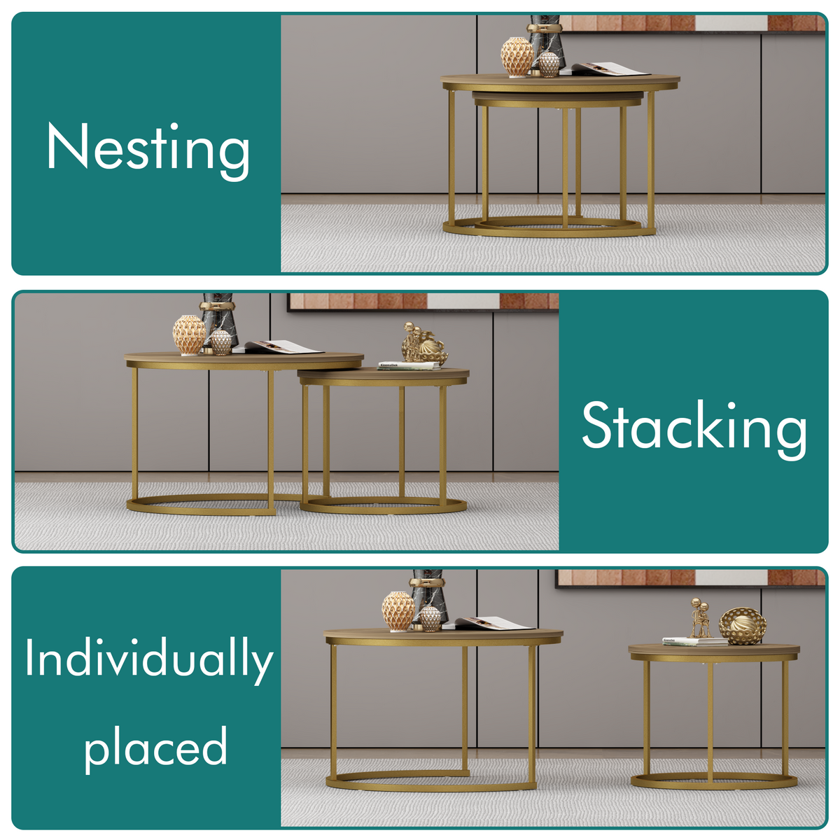 27.6" Nesting Coffee Table Set of 2, Round Coffee Table Wood