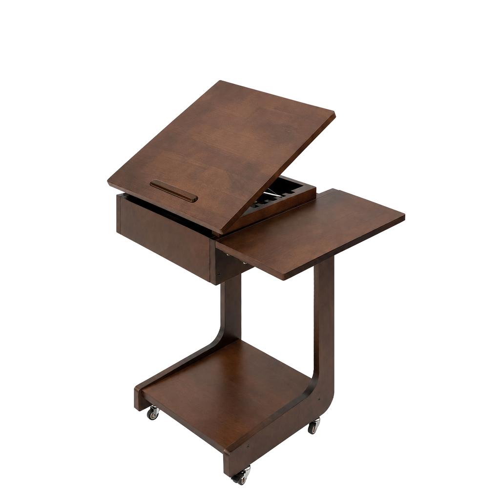 100% Solid Wood C Shape End Table,360° Adjustable & Foldable Desktop
