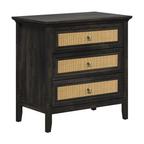 Farmhouse Rattan 3 Drawer Dresser,Modern Endtable,Dark Rustic Oak