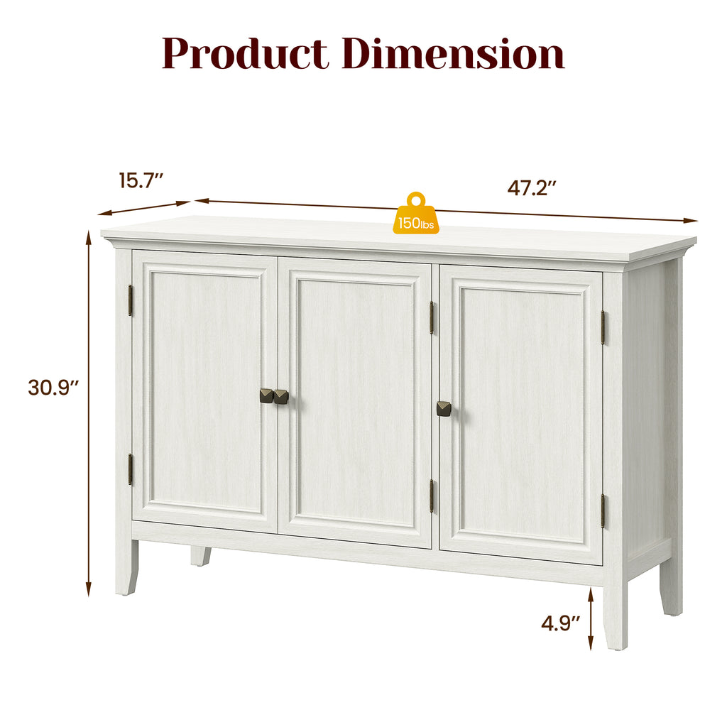 Boho Sideboard Buffet Cabinet with Doors and Adjustable Shelves,White