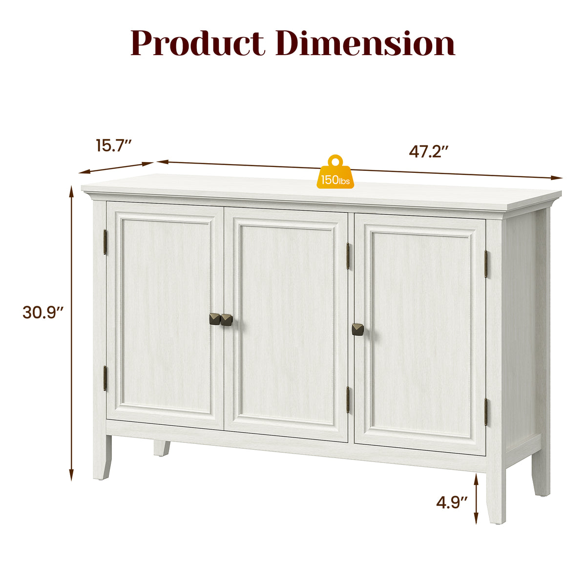 Boho Sideboard Buffet Cabinet with Doors and Adjustable Shelves,White