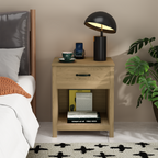 Wood Nightstand Bedside Table with Drawer and Open Shelf Storage, Brown