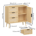 Solid Wood Rattan Rustic Vintage Accent Cabinet Distressed Wood Sideboard with 4 Drawer