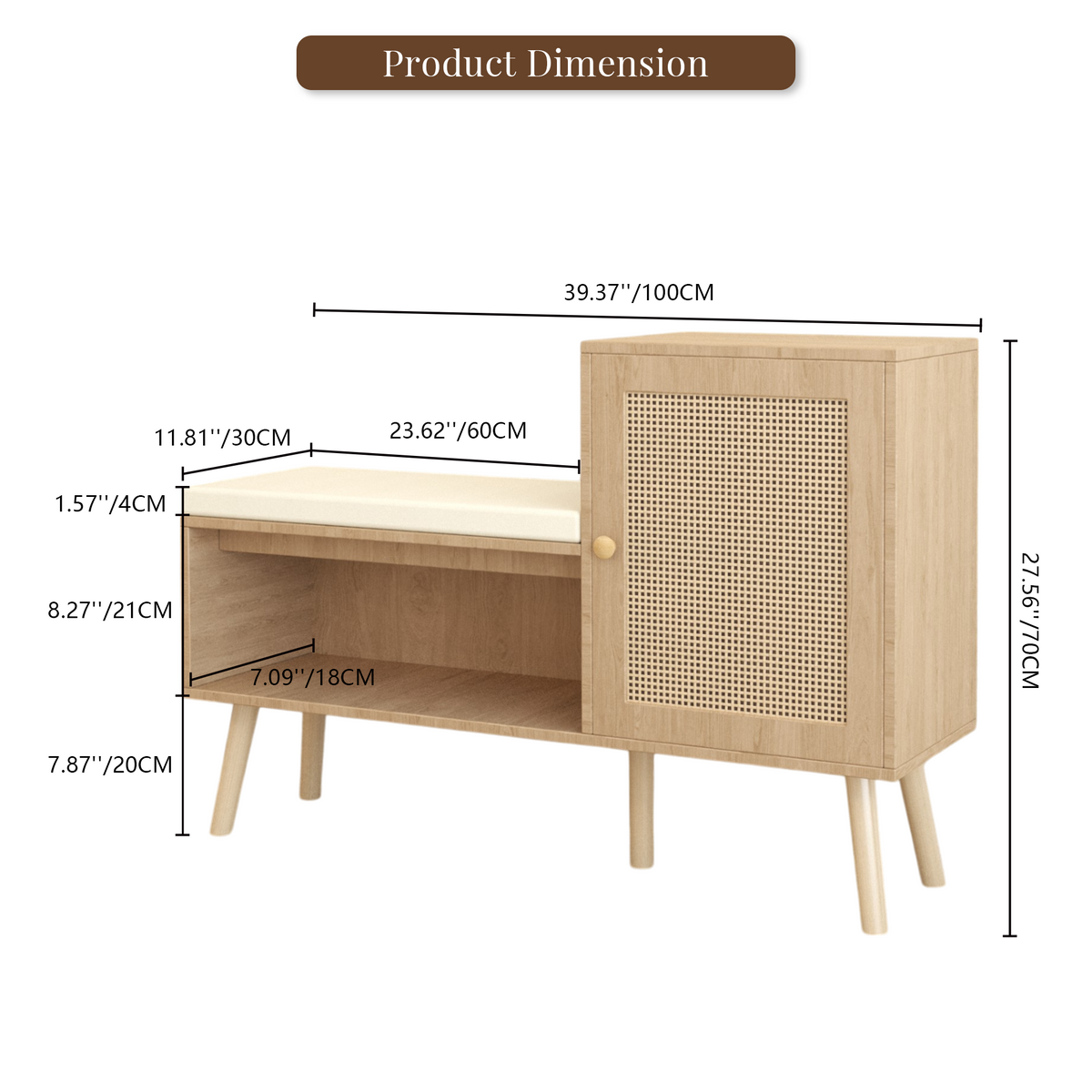 2-in-1 Shoe Cabinet Storage Bench with Removable Seat Cushion