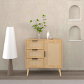 Solid Wood Rattan Rustic Vintage Accent Cabinet Distressed Wood Sideboard with 4 Drawer