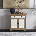 Solid Wood Rustic Vintage Accent Cabinet with Carved Floral Panel