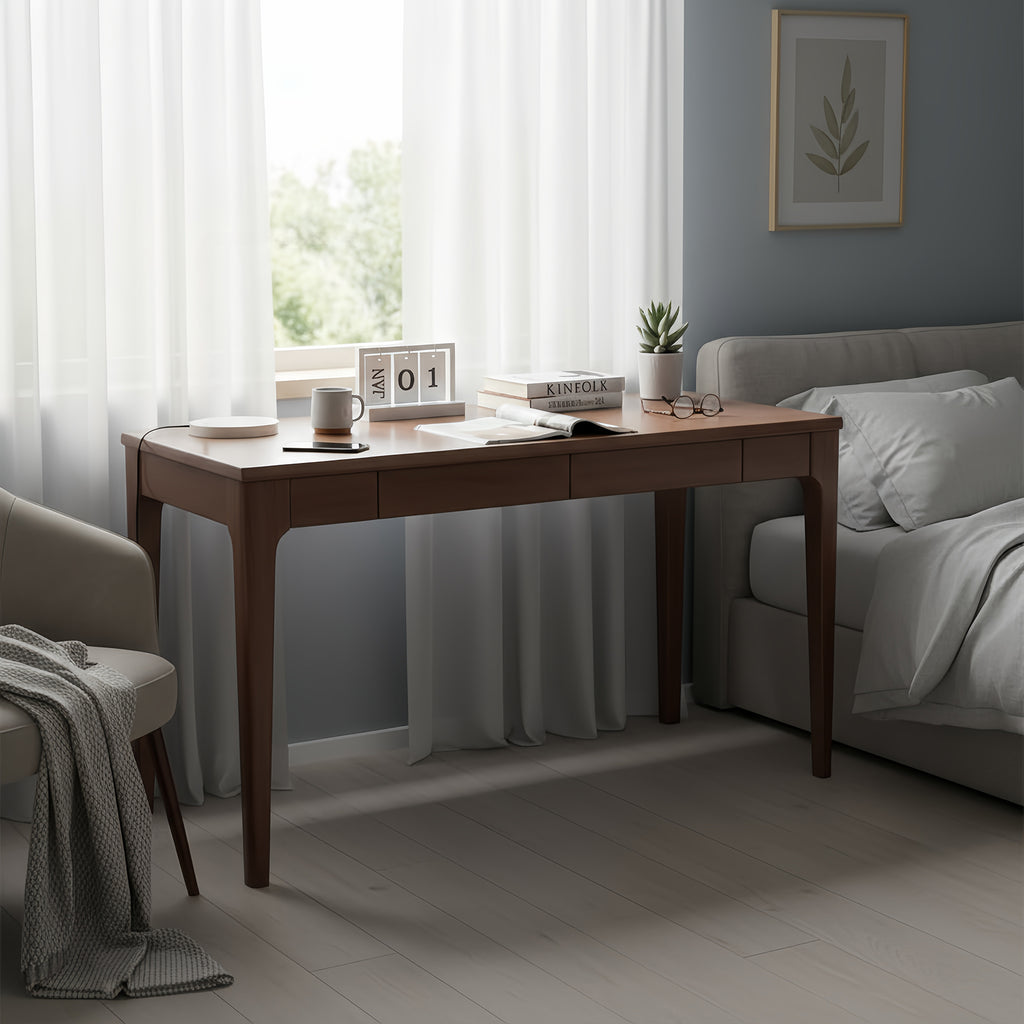 Solid Wood Desk with 2 Drawers,Home Office Desk for Small Spaces
