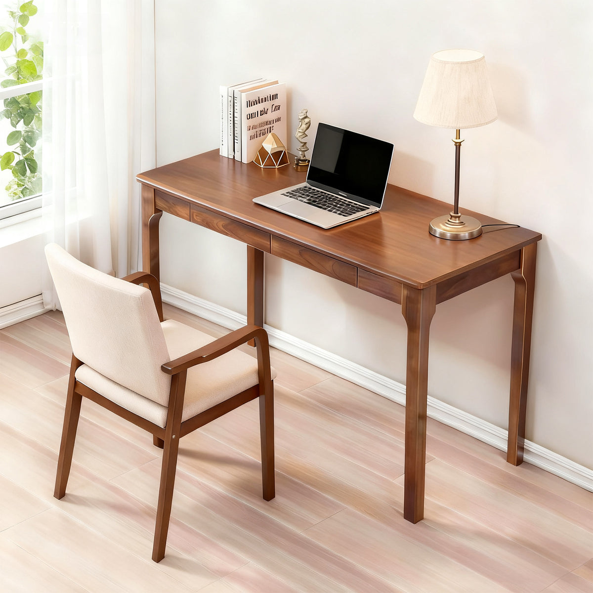 Solid Wood Desk with 2 Drawers,Home Office Desk for Small Spaces