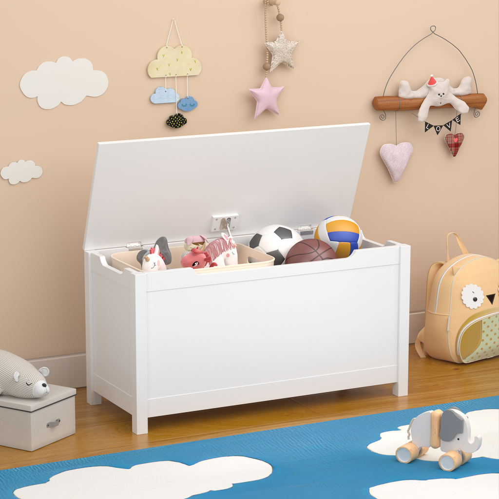 Wooden Toy Box Storage Organizer with Safety Hinged Lid