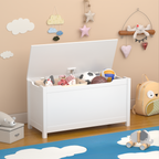 Wooden Toy Box Storage Organizer with Safety Hinged Lid