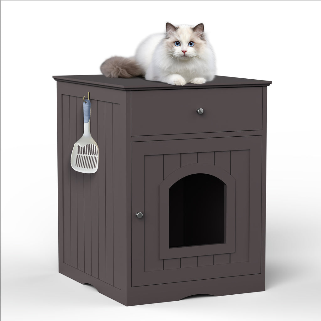 Wooden Pet House Cat Litter Box Enclosure with Drawer Side Table