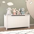 Wooden Toy Box Storage Organizer with Safety Hinged Lid