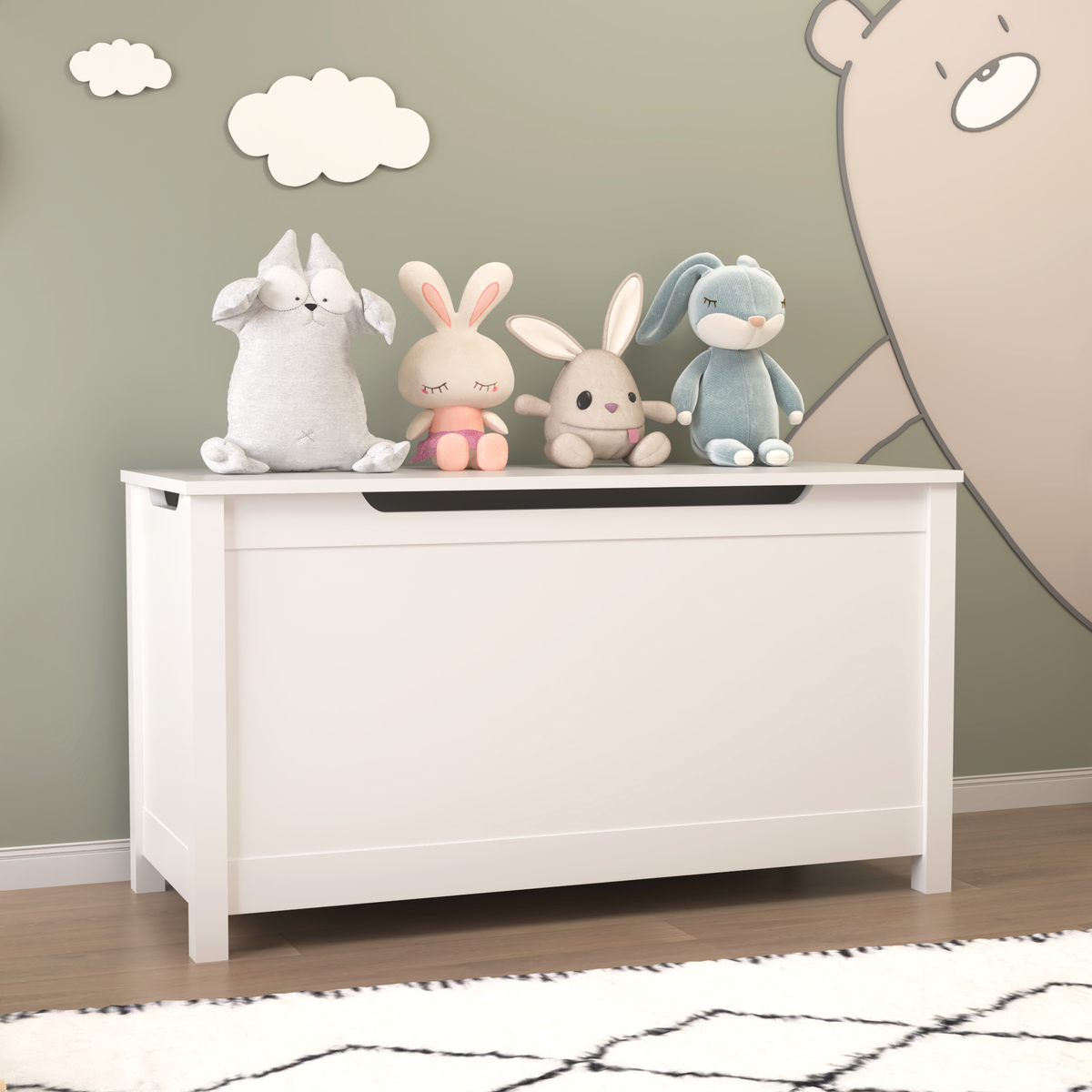 Wooden Toy Box Storage Organizer with Safety Hinged Lid