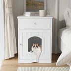Wooden Pet House Cat Litter Box Enclosure with Drawer Side Table