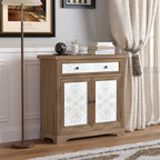 Solid Wood Rustic Vintage Accent Cabinet with Carved Floral Panel