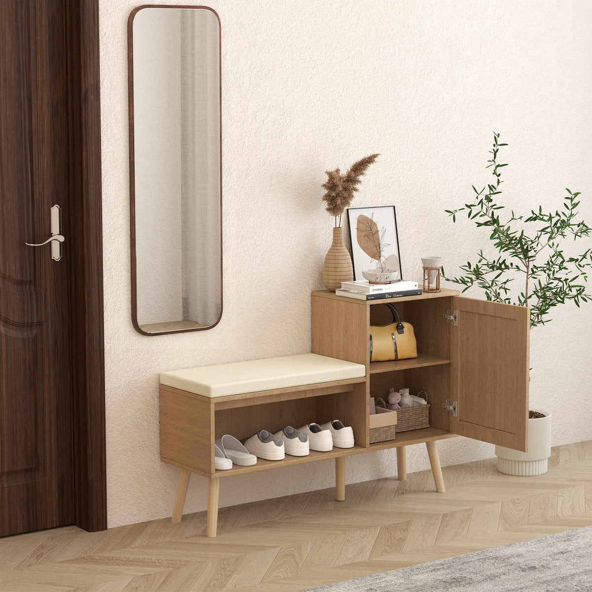 2-in-1 Shoe Cabinet Storage Bench with Removable Seat Cushion