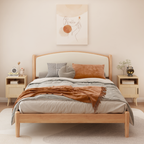 Rattan Nightstand, Side End Table with Door and Solid Wood Legs,Oak