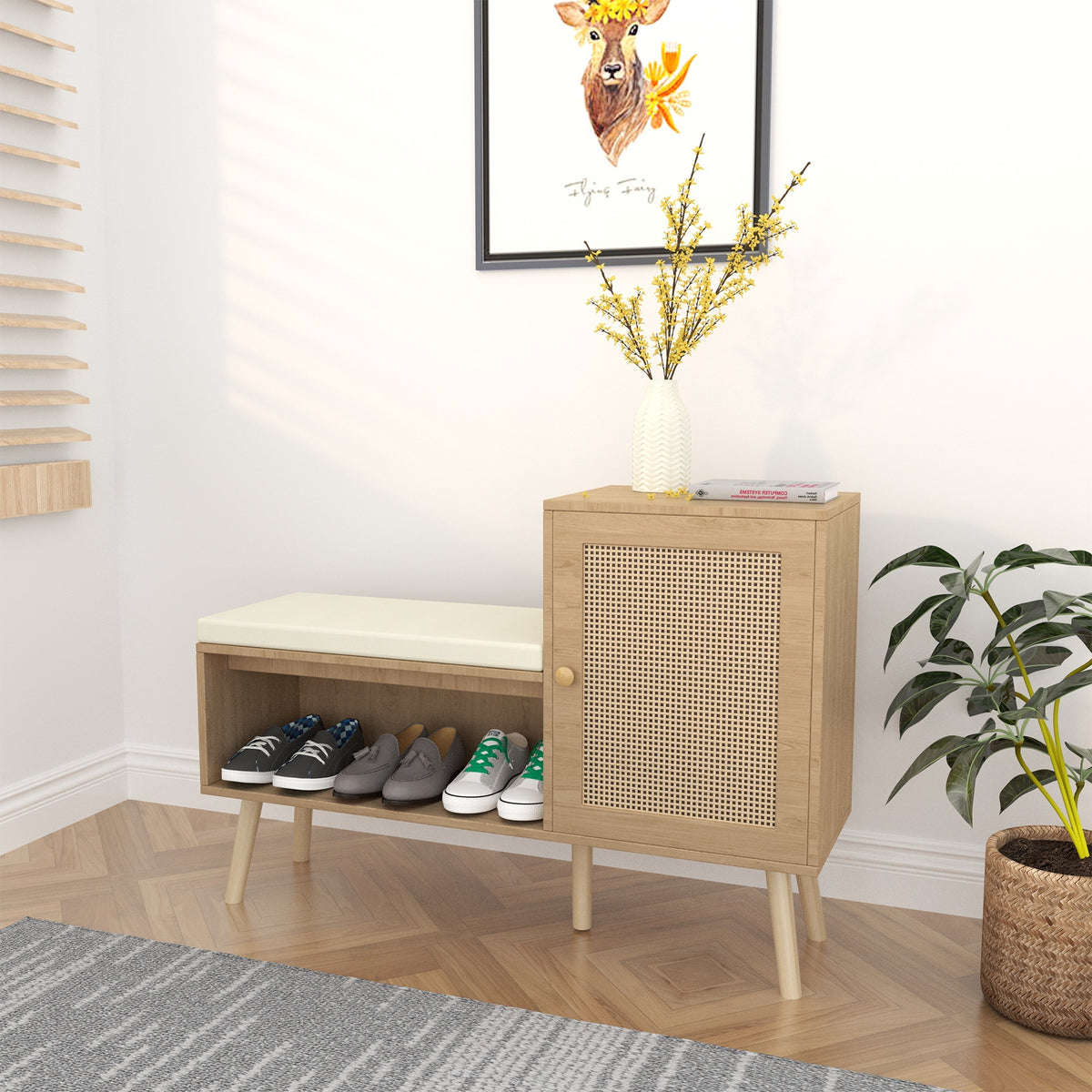 2-in-1 Shoe Cabinet Storage Bench with Removable Seat Cushion
