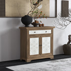 Solid Wood Rustic Vintage Accent Cabinet with Carved Floral Panel
