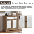 Solid Wood Rustic Vintage Accent Cabinet with Carved Floral Panel
