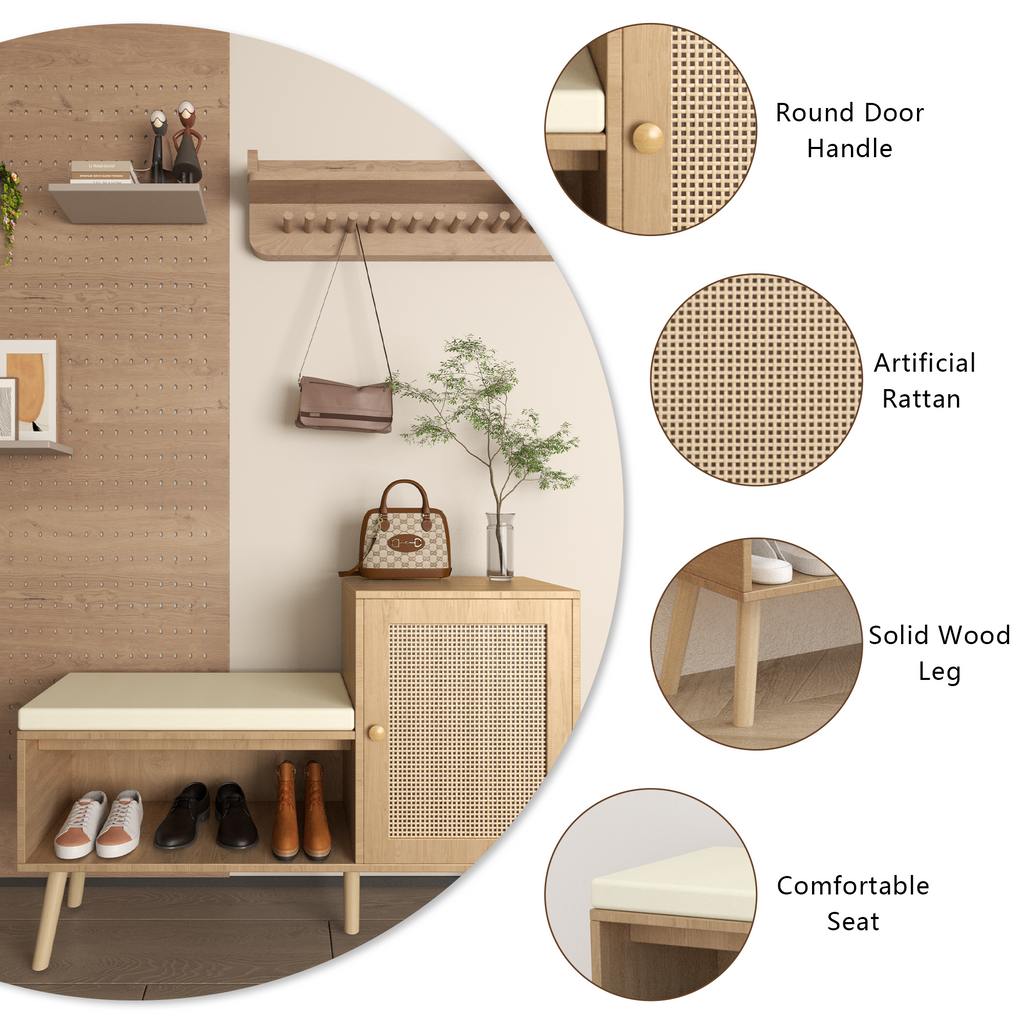 2-in-1 Shoe Cabinet Storage Bench with Removable Seat Cushion
