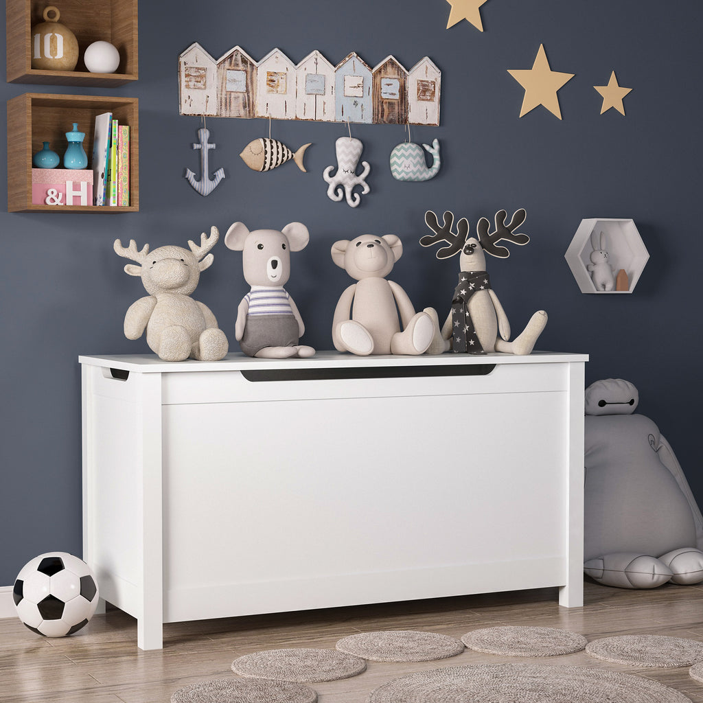 Wooden Toy Box Storage Organizer with Safety Hinged Lid