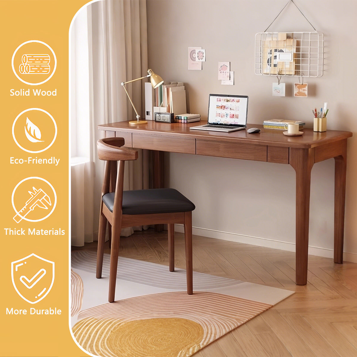 Solid Wood Desk with 2 Drawers,Home Office Desk for Small Spaces