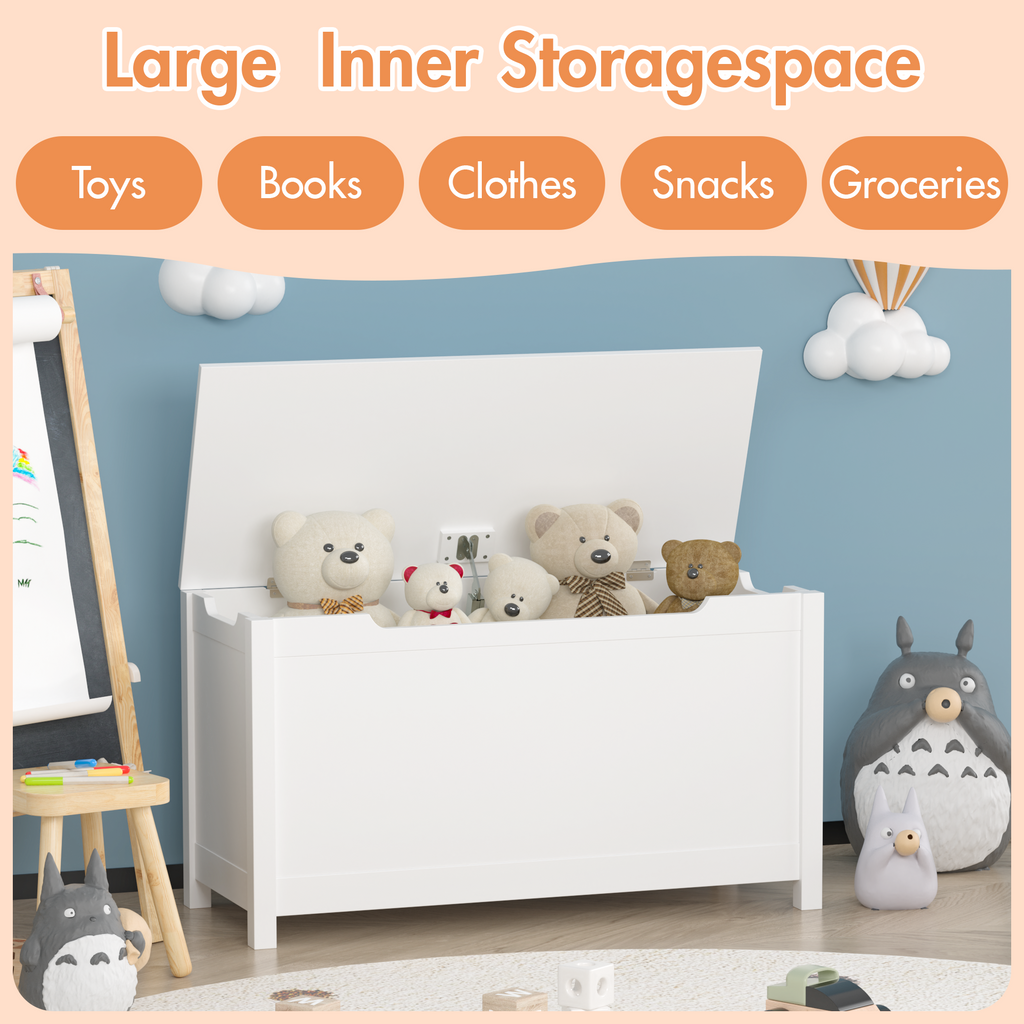 Wooden Toy Box Storage Organizer with Safety Hinged Lid