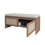 PP Rattan Storage Bench with Cushion,Shoe Cabinet with 2 Doors