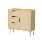 Solid Wood Rattan Rustic Vintage Accent Cabinet Distressed Wood Sideboard with 4 Drawer