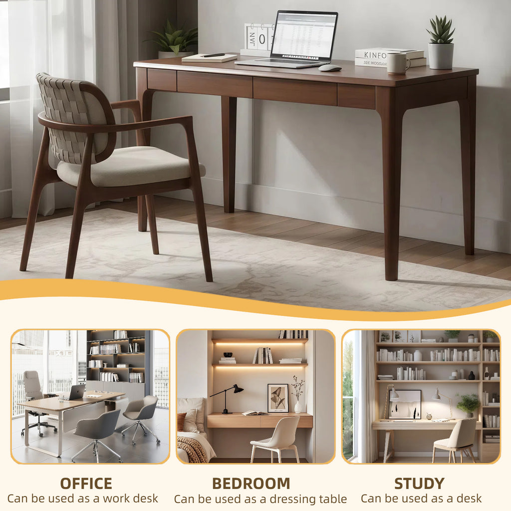 Solid Wood Desk with 2 Drawers,Home Office Desk for Small Spaces