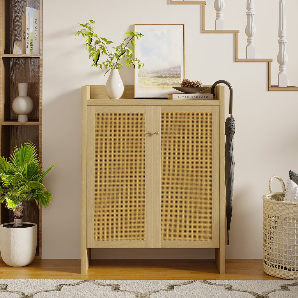 42.5" Rattan Shoe Cabinet with Door,6-Tier with Adjustable Shelve