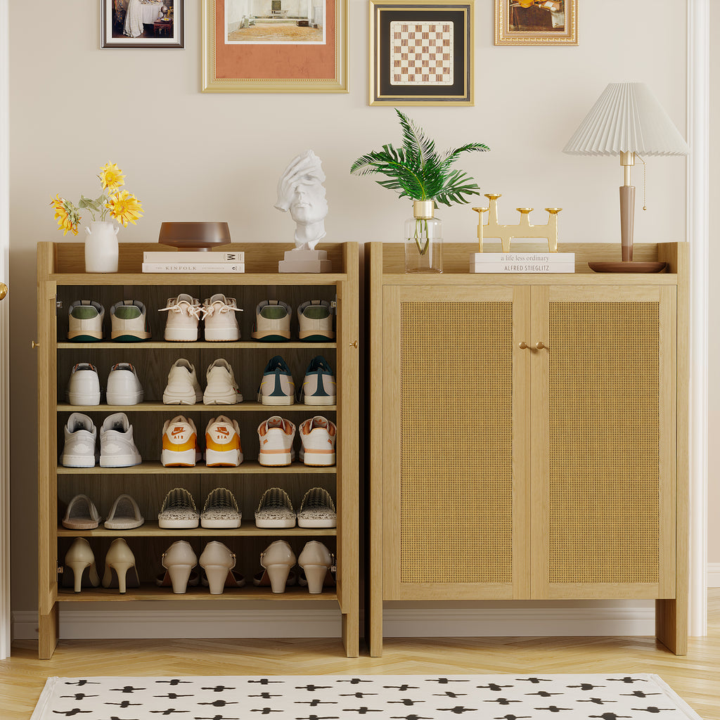 42.5" Rattan Shoe Cabinet with Door,6-Tier with Adjustable Shelve