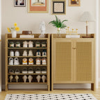 42.5" Rattan Shoe Cabinet with Door,6-Tier with Adjustable Shelve