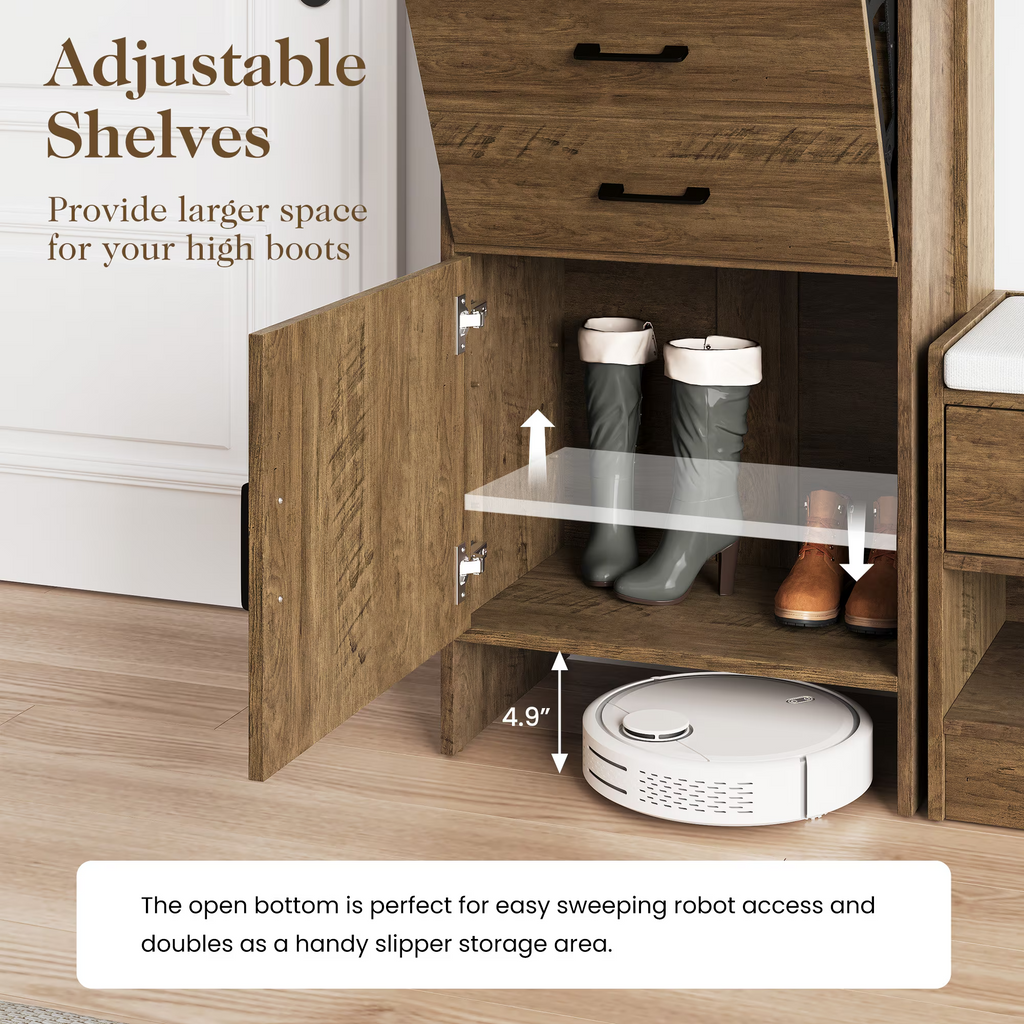 5-in-1 Entryway Shoe Cabinet Storage with Flip Drawer Pegboard