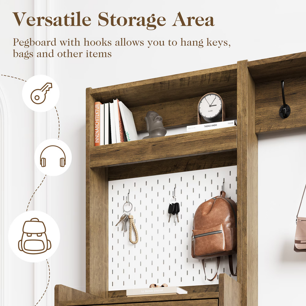 5-in-1 Entryway Shoe Cabinet Storage with Flip Drawer Pegboard