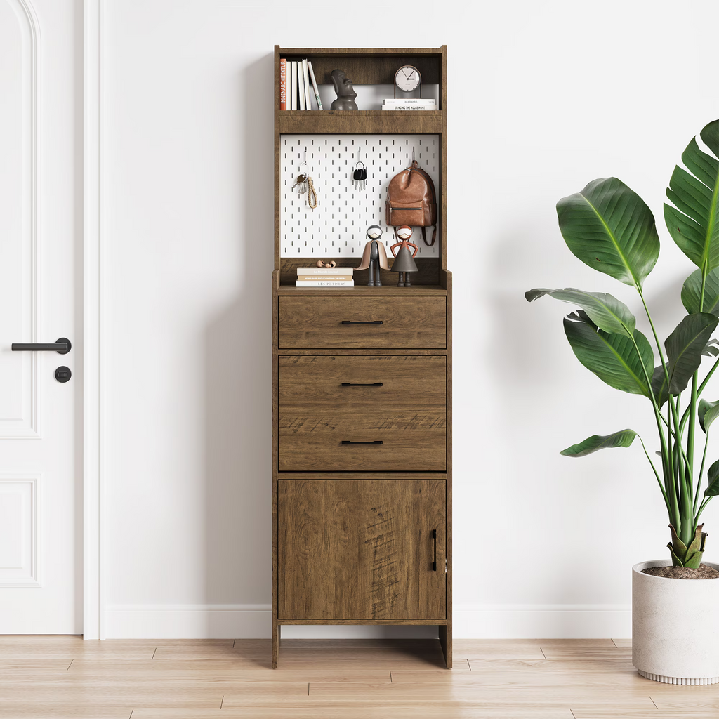 5-in-1 Entryway Shoe Cabinet Storage with Flip Drawer Pegboard