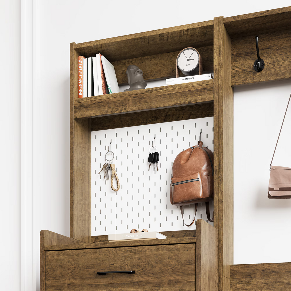 5-in-1 Entryway Shoe Cabinet Storage with Flip Drawer Pegboard