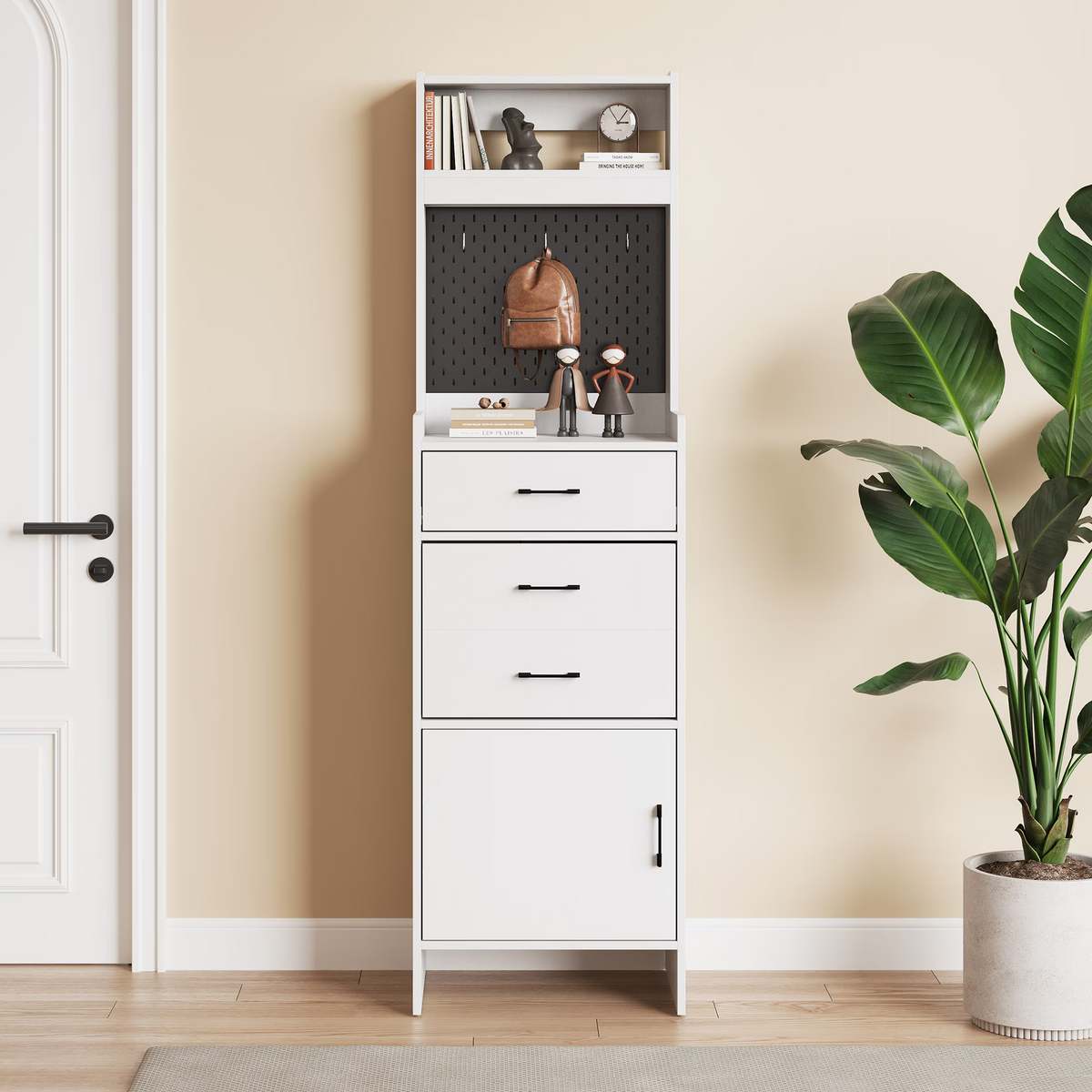 5-in-1 Entryway Shoe Cabinet Storage with Flip Drawer Pegboard