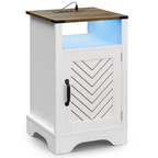 LED Lights Farmhouse Wooden End Table with Charging Station