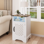 LED Lights Farmhouse Wooden End Table with Charging Station